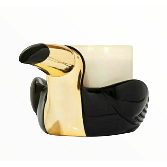 BBW Toucan Bird Gold & Black Large 3 Wick Candle Holder Pedestal Home Decor - Picture 3 of 4